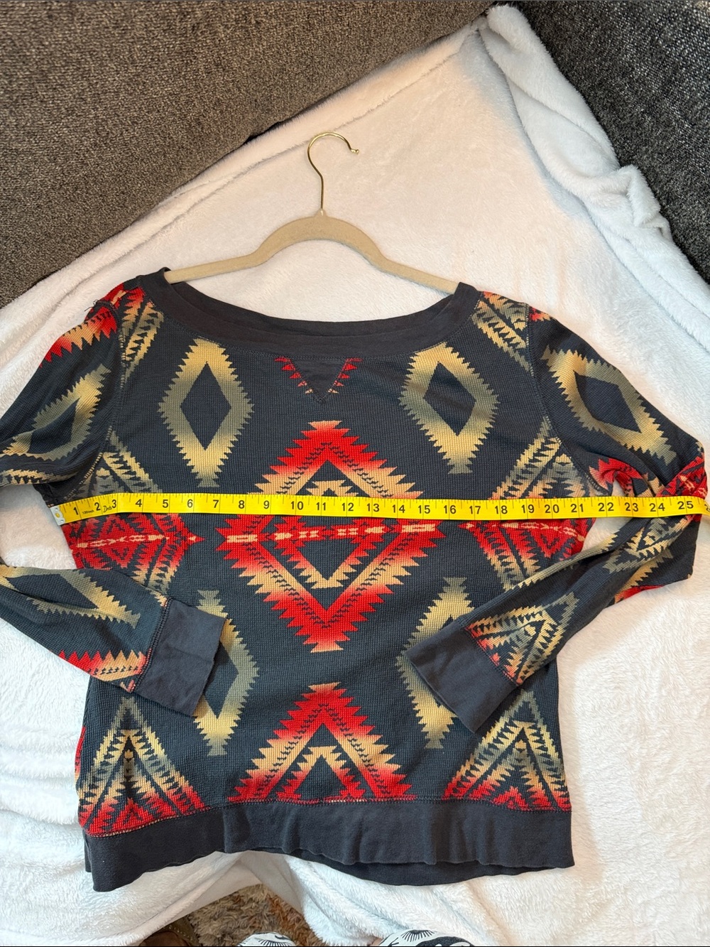 Chaps Black Aztec-Print Pullover with Red & Tan Accents